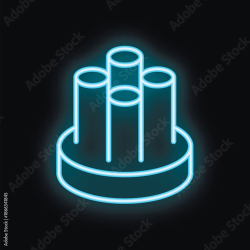 Blue glowing neon icon of fiber optics cable on black background