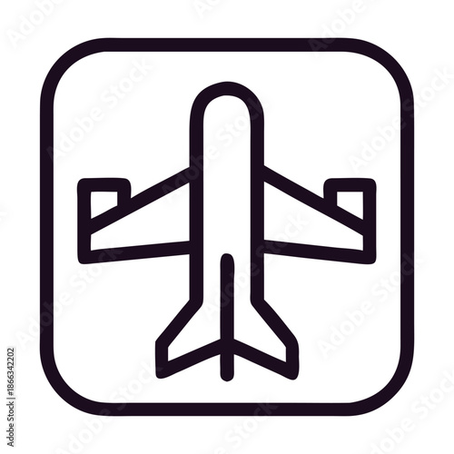 Illustration of an airplane icon isolated on, depicting air travel, transportation, and aviation, suitable for use in travel guides, airport signage, and airline promotions