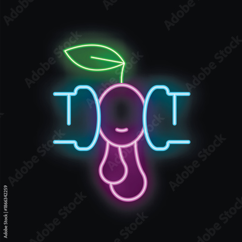 Colorful neon sign of grape juice squeezing from faucet, perfect for beverage industry advertisement