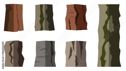 Collection of Stylized Tree Bark Textures - Natural Wood Surface Patterns