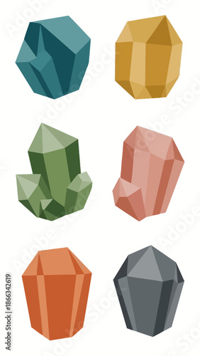 Assortment of Geometric Gemstones and Crystals in Various Colors and Shapes