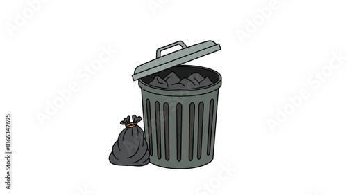 Trash can with garbage bag, recycling bin, waste disposal, clean environment concept