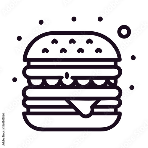 A delightful burger illustration, showcasing its layers of deliciousness with a clean and modern design, perfect for menus, food blogs, or branding materials, isolated on