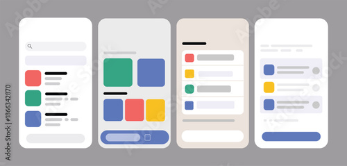 Mobile App UI Screens Collection with Modern Interface Layout Flat Vector Design
