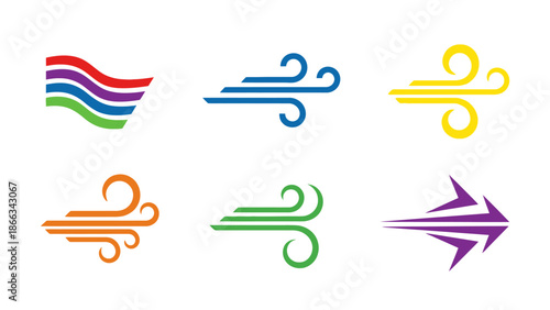 Wind Icons Set: Weather, Airflow, Breeze, Gust, Movement Symbols