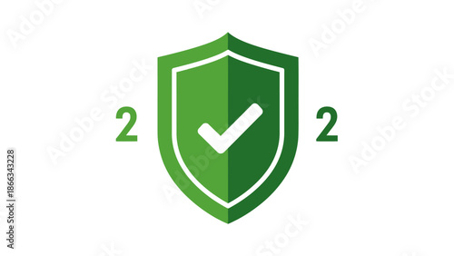 Green Shield Security Icon with Checkmark and Year 2022 - Protection Concept