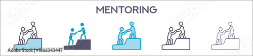 Mentoring Element For Design Graphic - Multi Styles. Vector Illustration Of Two Colored And Black. Multiple Icons Designs Can Be Used For Mobile, Ui, Web 