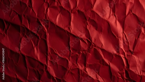 Deep Red Crumpled Paper Abstract Texture Background