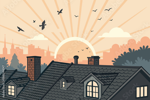 Peaceful Rooftop Sunrise City