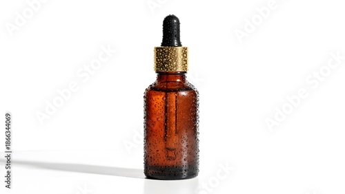 Amber Glass Dropper Bottle for Skincare or Essential Oils on White