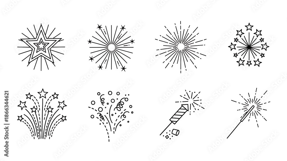 Obraz premium Fireworks Explosions with Stars on White Background