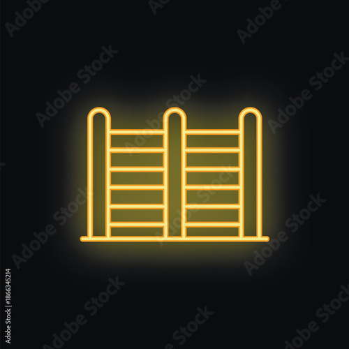 Yellow neon sign of a swedish wall bars glowing on a black wall