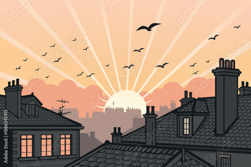 Peaceful Sunrise City Rooftops