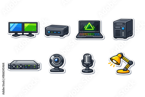 Tech and Computer Cartoonish Icons Set