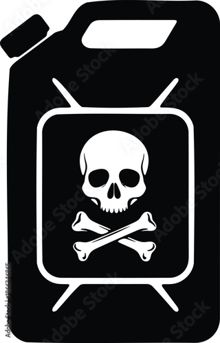 Black gas can with a skull and crossbones symbol on the front