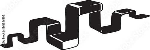 Black and white 3D ribbon graphic design element isolated