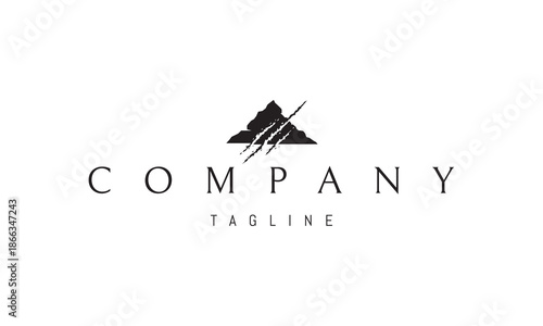 A vector logo featuring an abstract image a mountain peak marked by a beasts claw scratch, symbolizing strength, wilderness, and raw nature.
