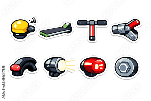 Bicycle cartoon stickers set