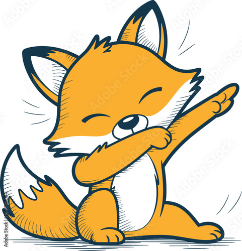 Cute cartoon fox dabbing vector illustration funny animal character in modern style doing dab dance pose for children's book mascot design playful graphic element for social media and marketing conten