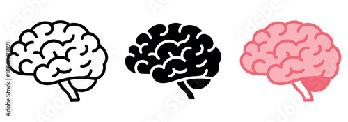 Collection of stylized human brain icons depicting mind, memory, and cognitive function.