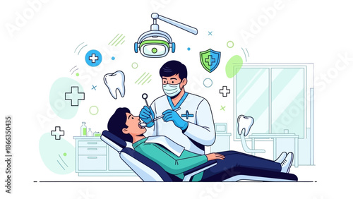 A dentist examining a patient's teeth during a dental checkup in a modern clinic.