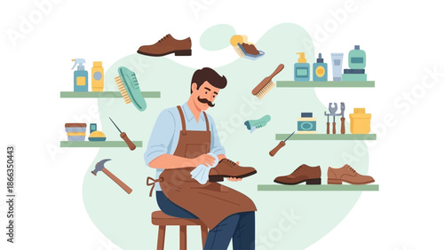 Professional Cobbler Polishing a Leather Shoe in His Workshop