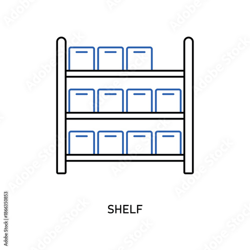 Metal Storage Shelf with Organized Boxes, isolated on white background.
