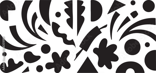 Abstract black and white shapes and floral patterns design