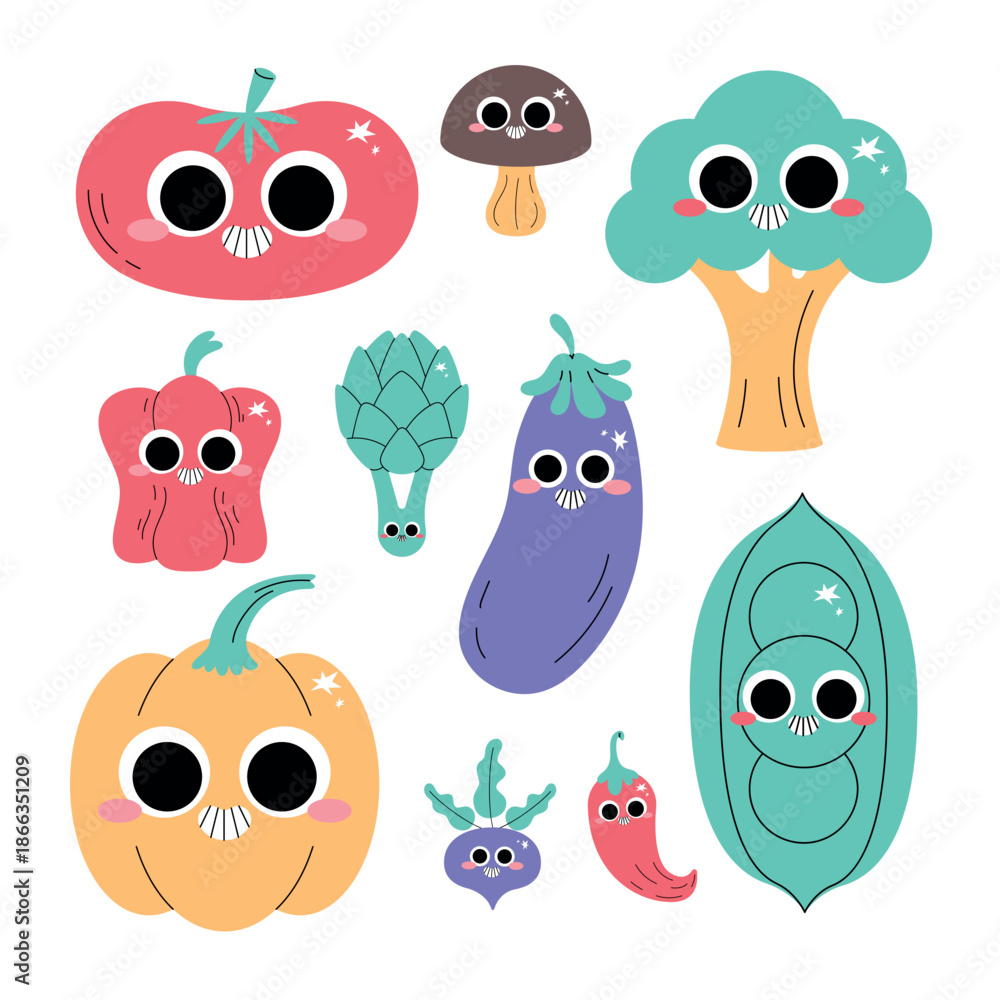 Fototapeta premium Flat Vegetables Vector Illustration Set