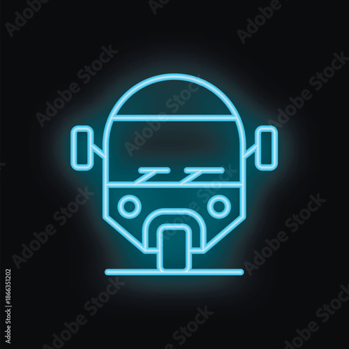 Blue neon sign of a bus on a black background, a simple yet eye catching graphic for any transportation related design