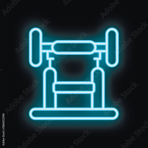 Glowing blue neon icon of gym equipment for working out biceps