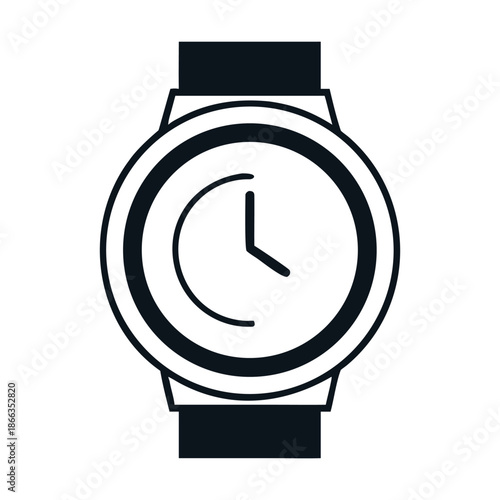 A minimalist line art illustration of a wristwatch, isolated on, showcasing a classic design with a round face and simple hour and minute hands, perfect for timekeeping