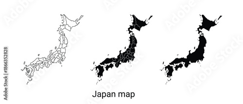 Black and white japan map with various shading techniques
