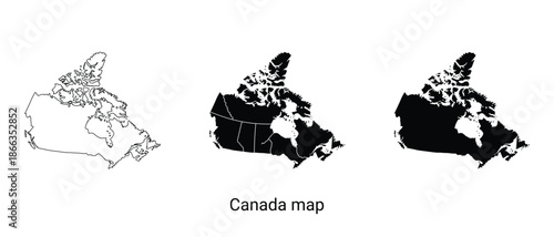 Three black and white canada maps in different styles side by side