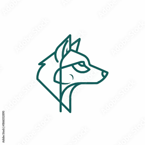 Minimalist Line Art Wolf Head Profile Icon.