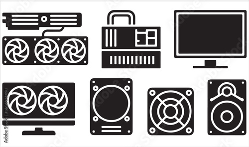 Computer Hardware and Electronics Silhouette Icons Collection