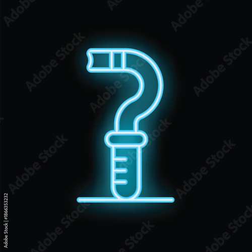 Glowing neon snorkel standing in a test tube on a black background