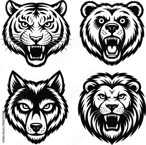 Fierce animal faces for bold designs and graphics