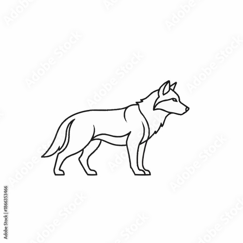 Stylized Line Art Illustration of a Wolf Standing Profile.