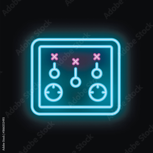 Blue and pink neon icon of a strategy board game, isolated on a black background