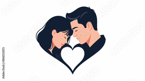 Elegant vector illustration of a loving couple's profiles, forming a symbolic heart shape, representing profound connection, intimacy, and the beauty of shared romance