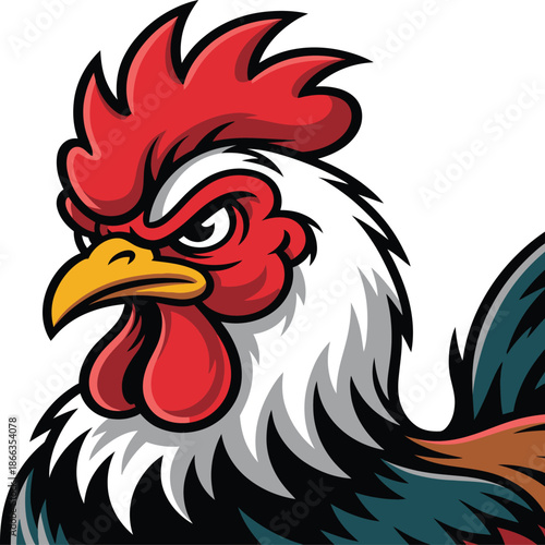 Angry rooster cartoon character with fierce expression