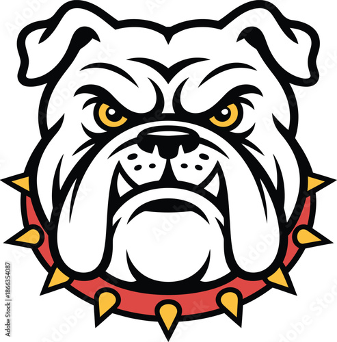 Fierce bulldog head with spiked collar illustration