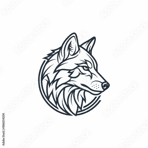 Stylized Wolf Head Emblem Logo Design.