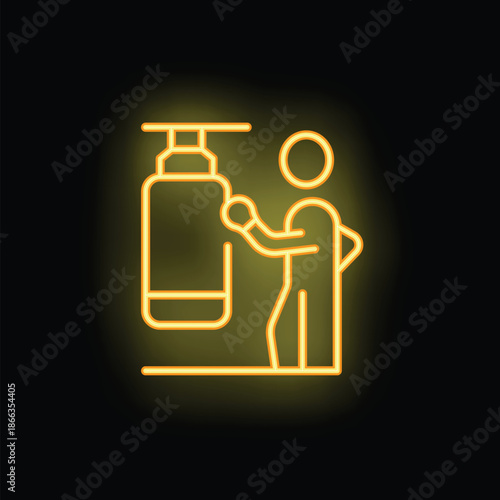 Yellow neon icon of a boxer training with a punching bag