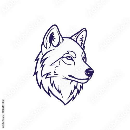Stylized Wolf Head Illustration with Intense Gaze.