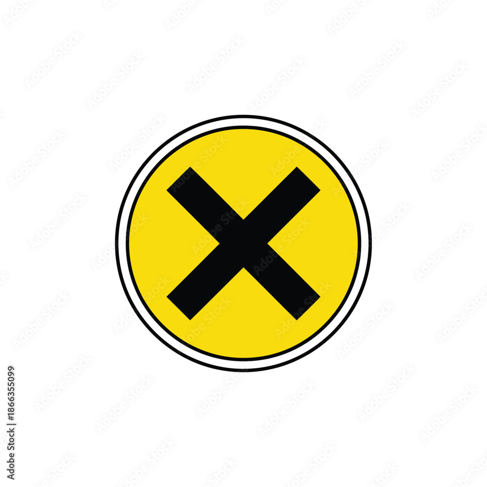 Obraz premium Yellow button with black cross icon.