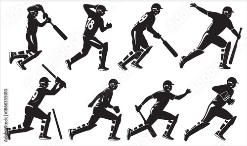 Sports Cricket Athlete Silhouette Illustration Collection