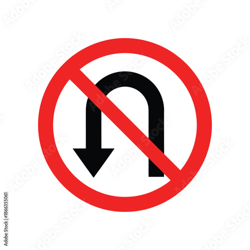 No U Turn Sign Isolated Road Traffic Prohibition Symbol Vector