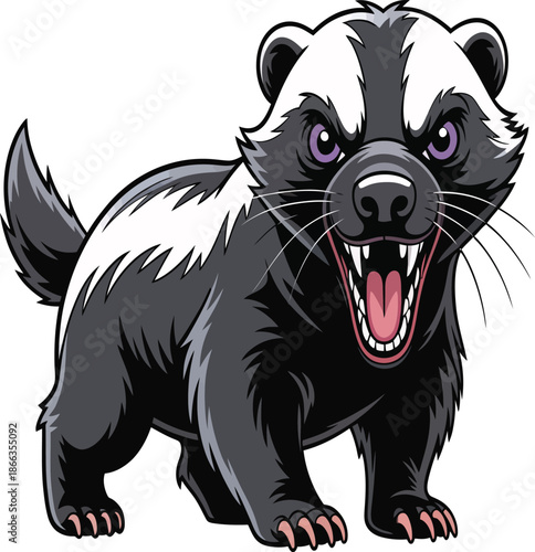 Fierce cartoon badger with sharp teeth and claws ready to attack